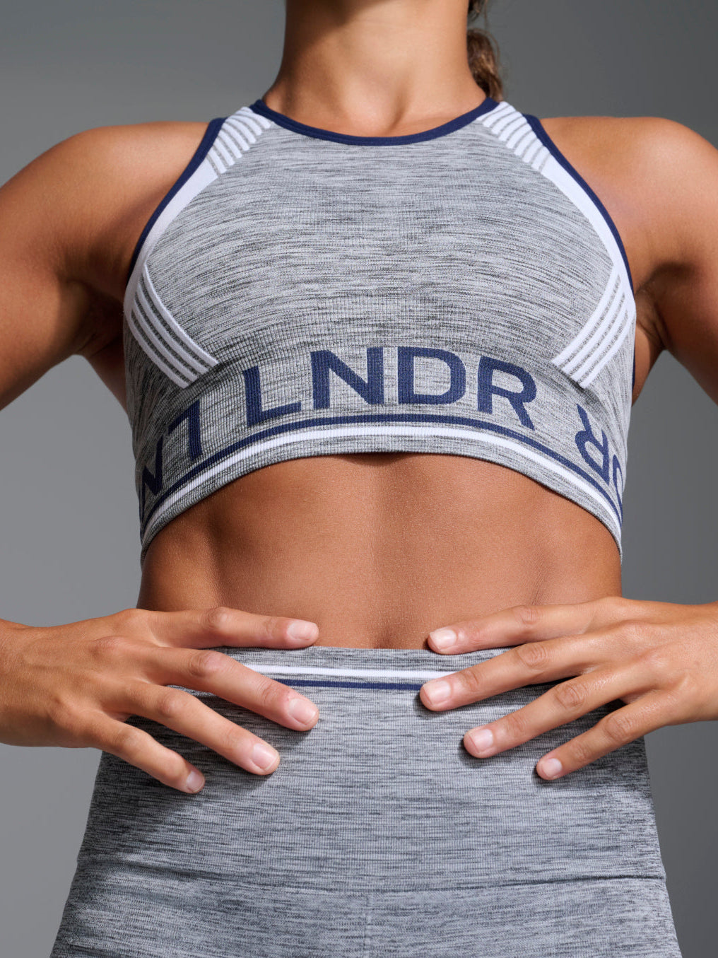 Womens aero grey high neck sports bra 1
