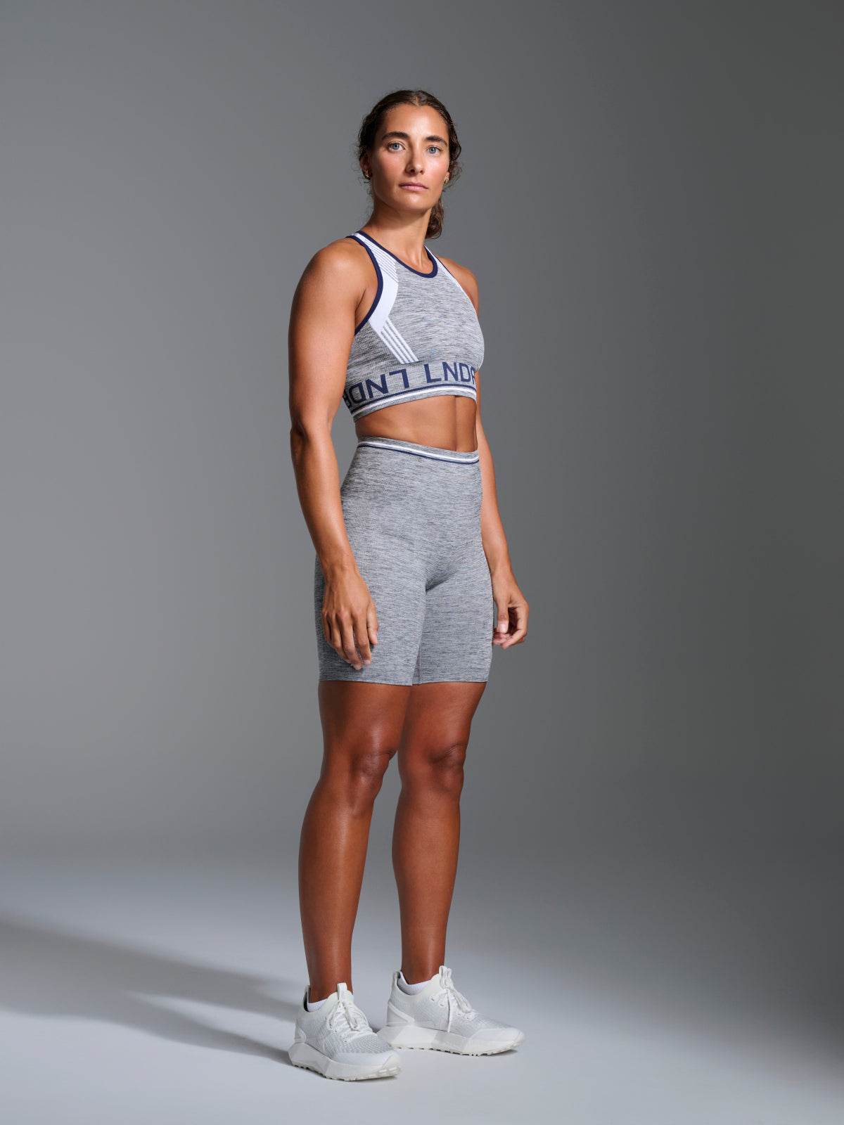 Womens aero grey high neck sports bra 3