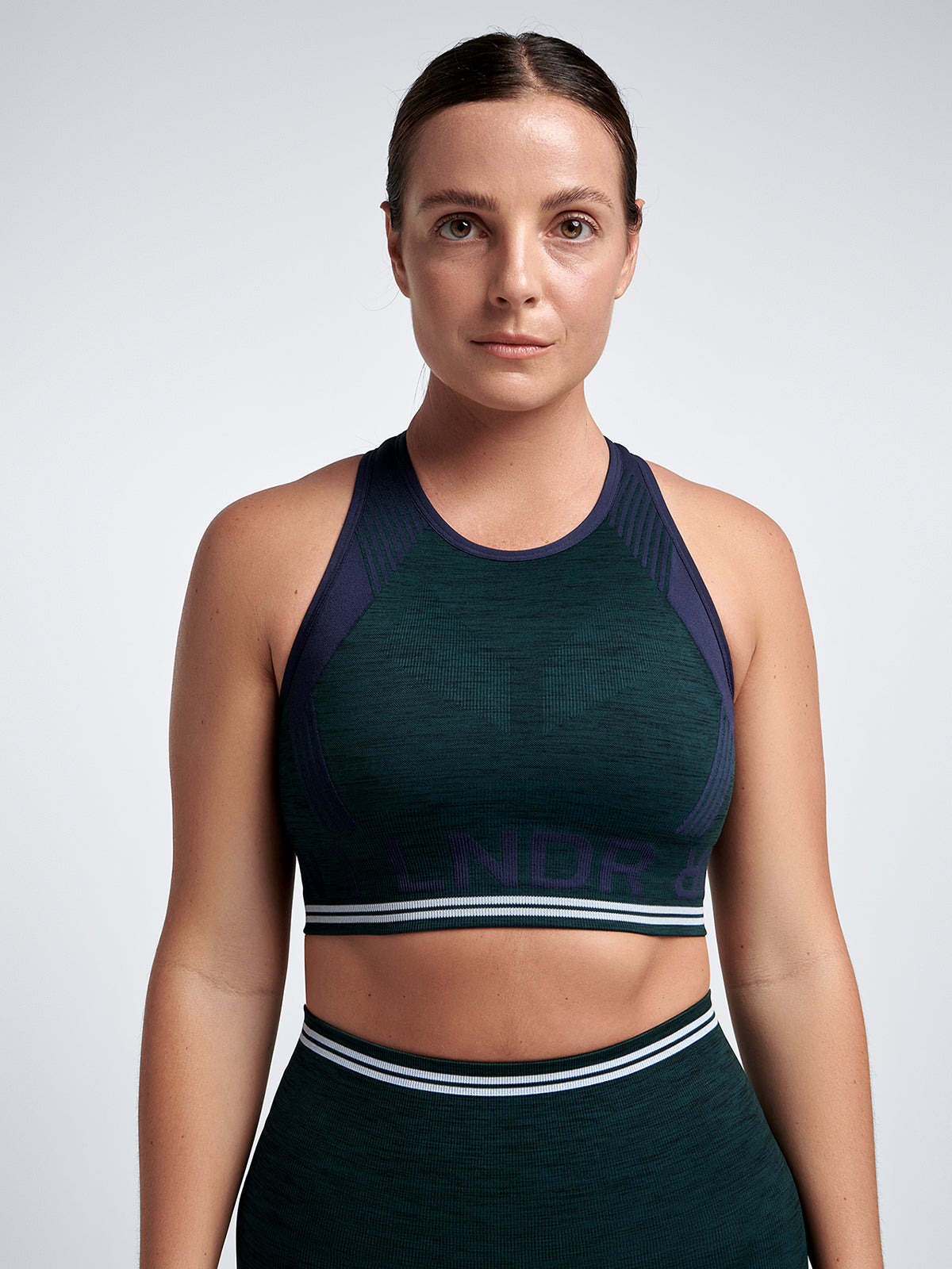 Womens aero dark green high neck sports bra 1