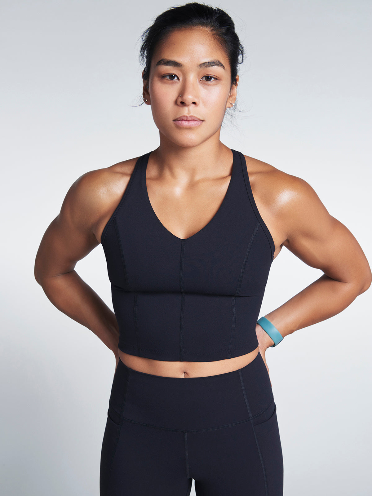 Womens femme fatale recycled longline black sports bra 5