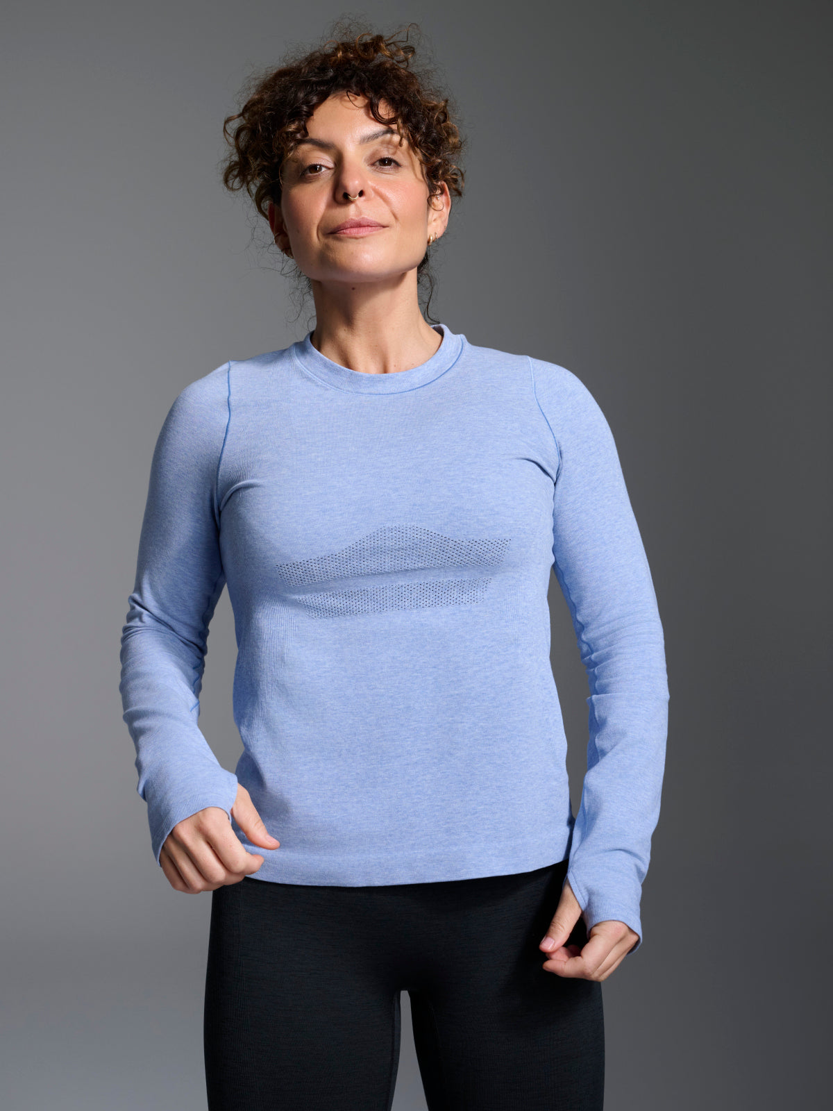Womens here today long sleeve blue marl tee 1