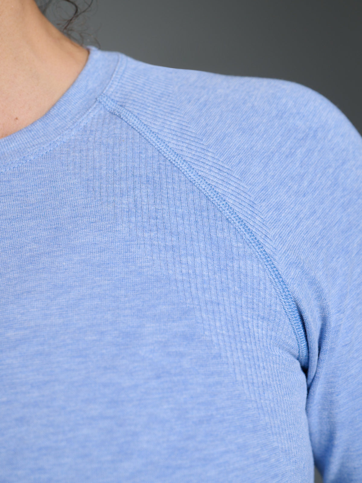 Womens here today cropped long sleeve blue marl tank top 2