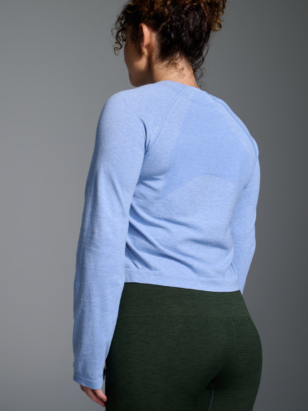 Womens here today cropped long sleeve blue marl tank top 3
