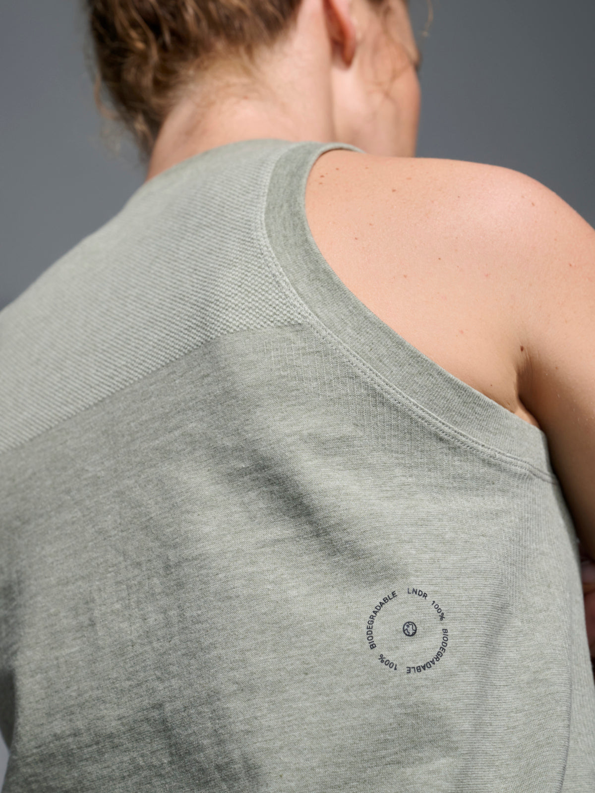 Womens here today cropped sage green marl tank top 2