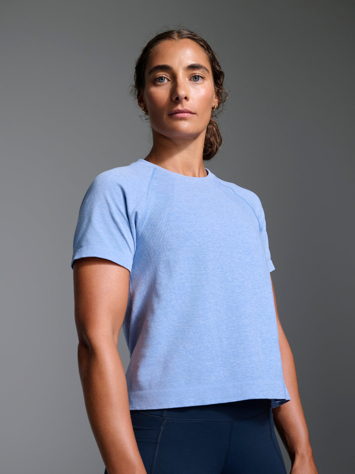 Womens here today cropped blue marl tee 1