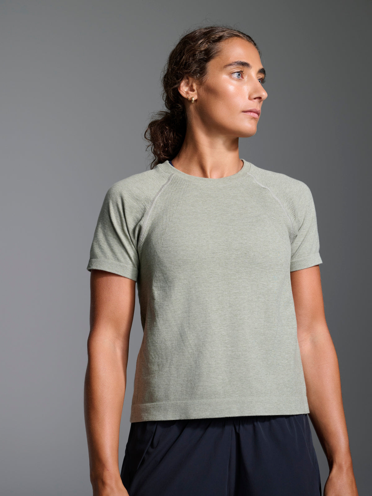 Womens here today cropped green sage marl tee 1