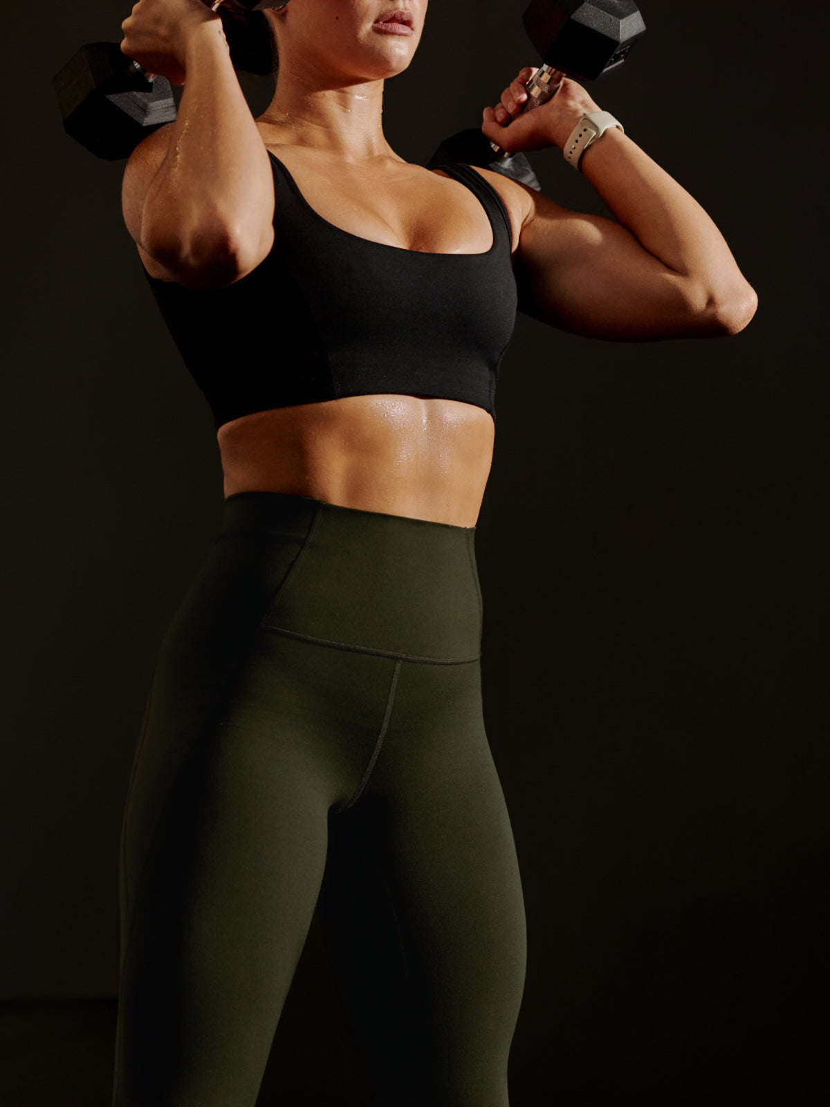 Womens obsession high waisted ankle length olive green leggings 2