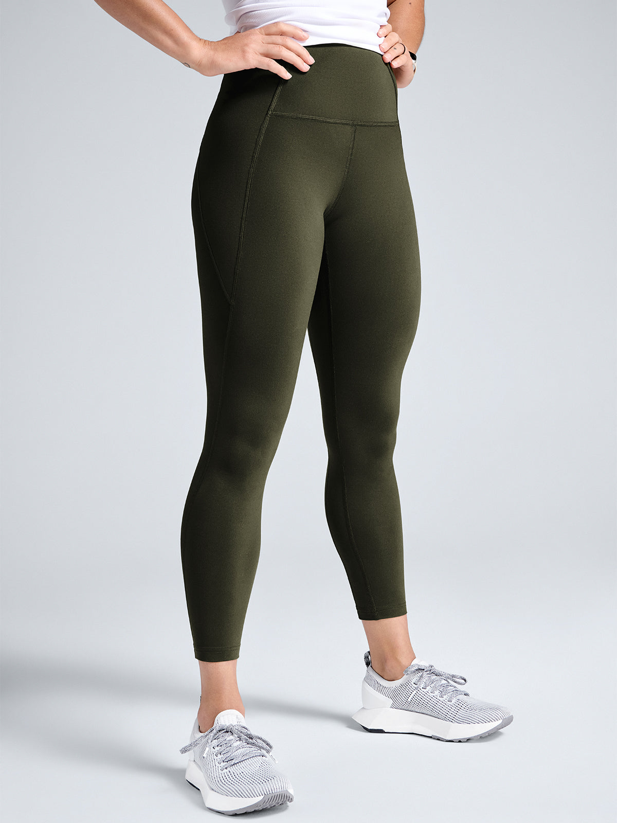 Womens obsession high waisted ankle length olive green leggings 5