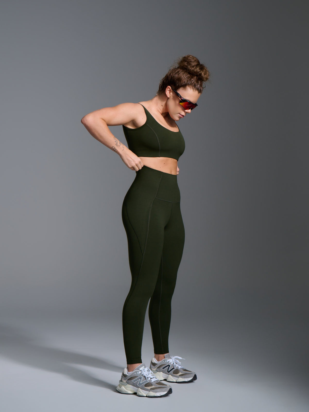 Womens obsession super high waisted ankle length olive green leggings 3