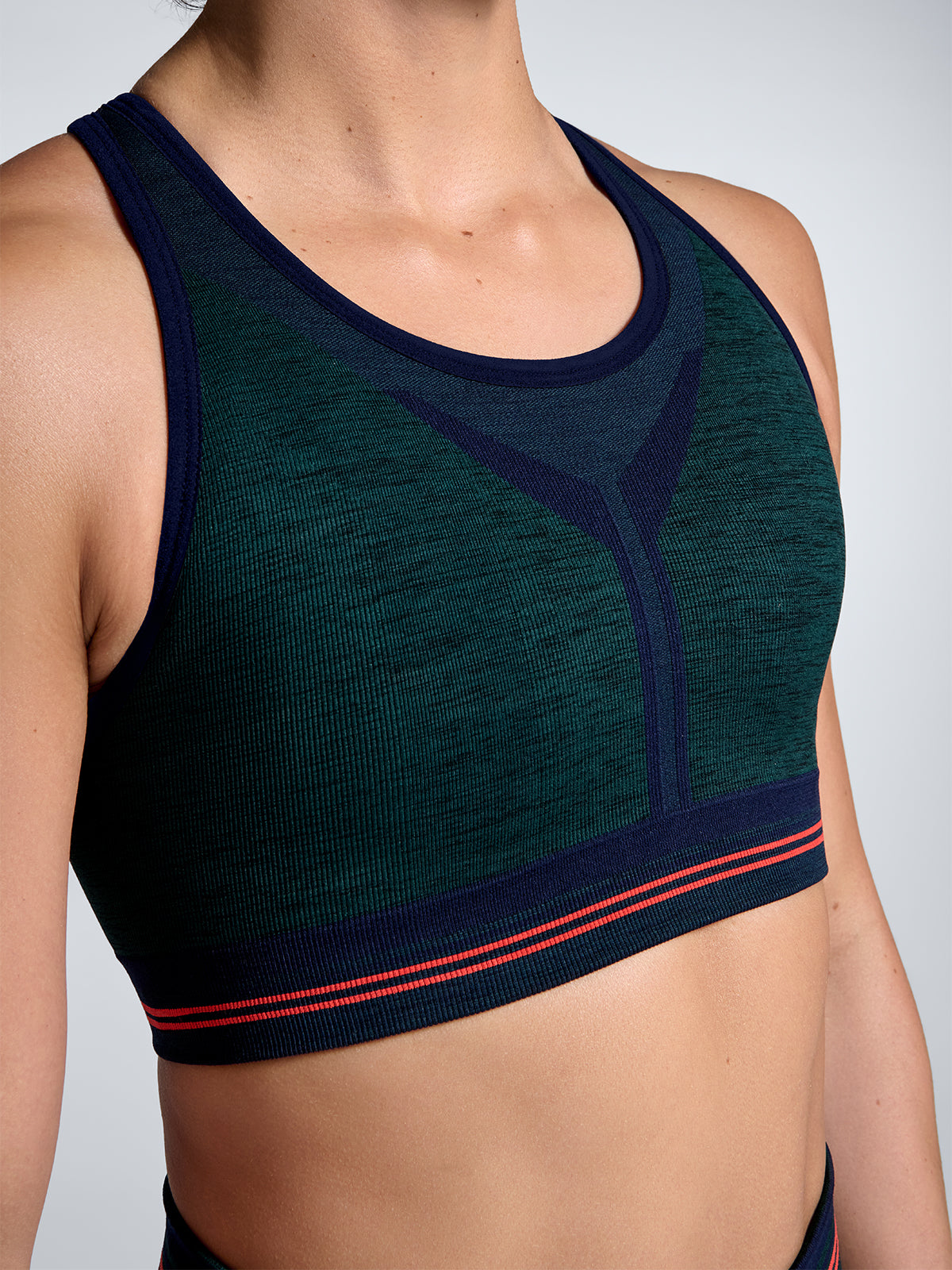 Womens renegade dark green marl sports bra 1