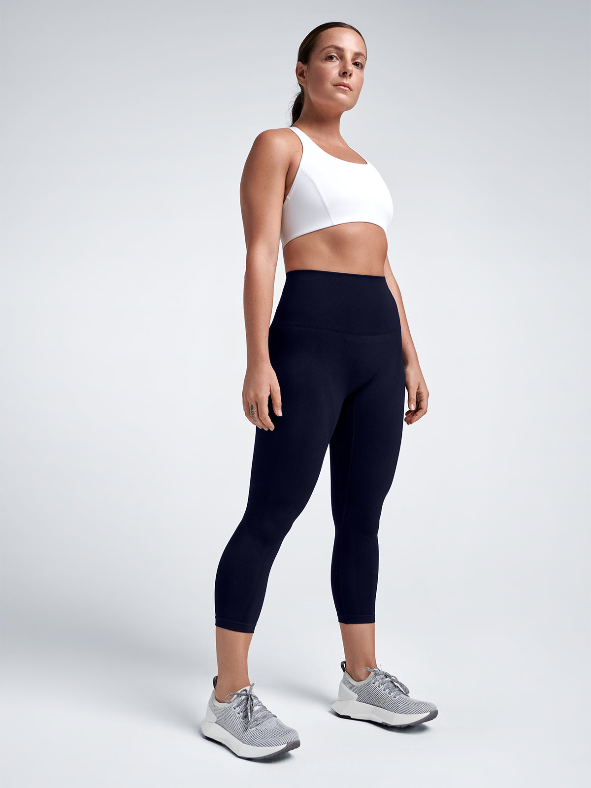 Womens streamline high waisted cropped navy leggings 1