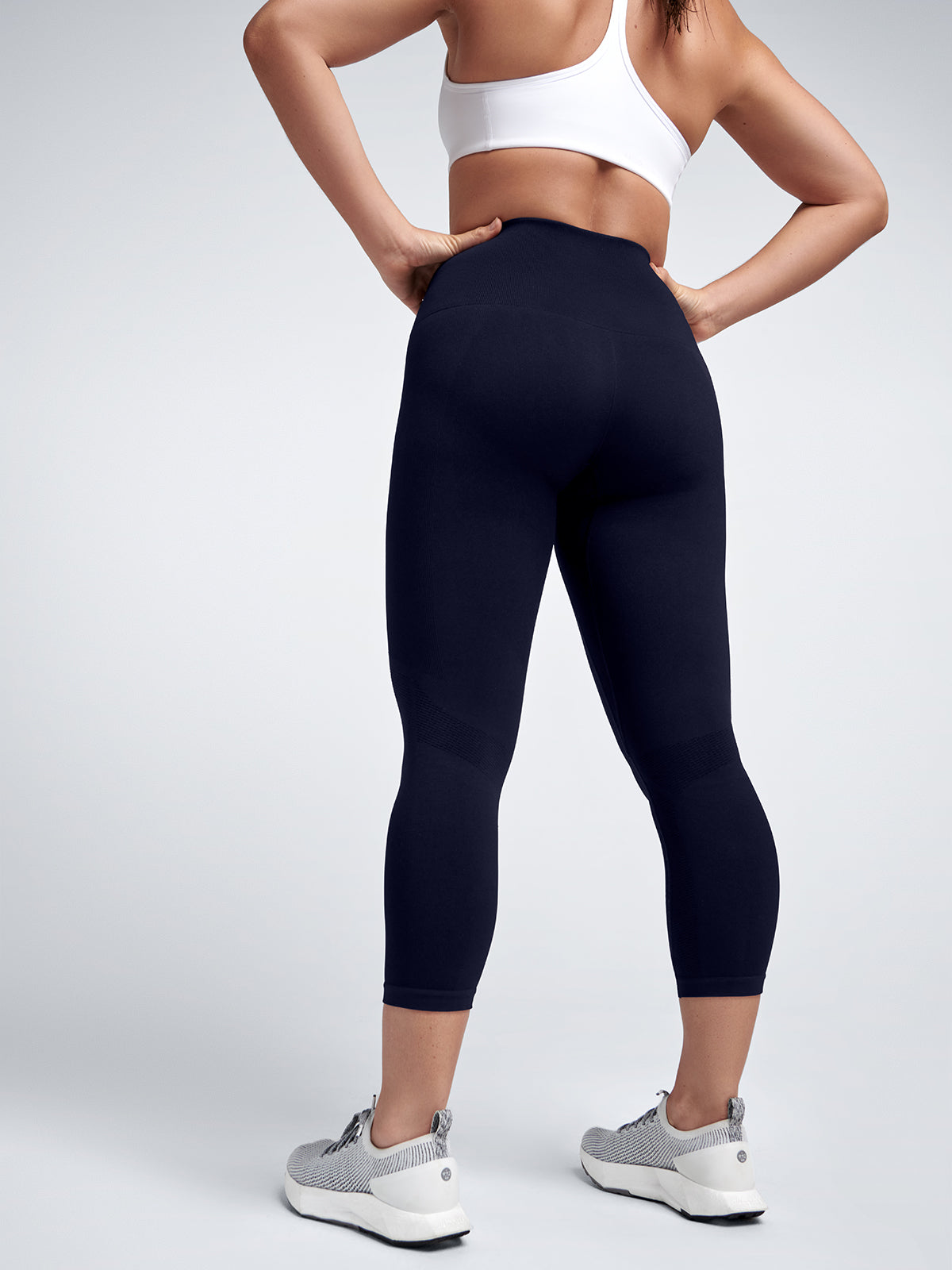 Womens streamline high waisted cropped navy leggings 3