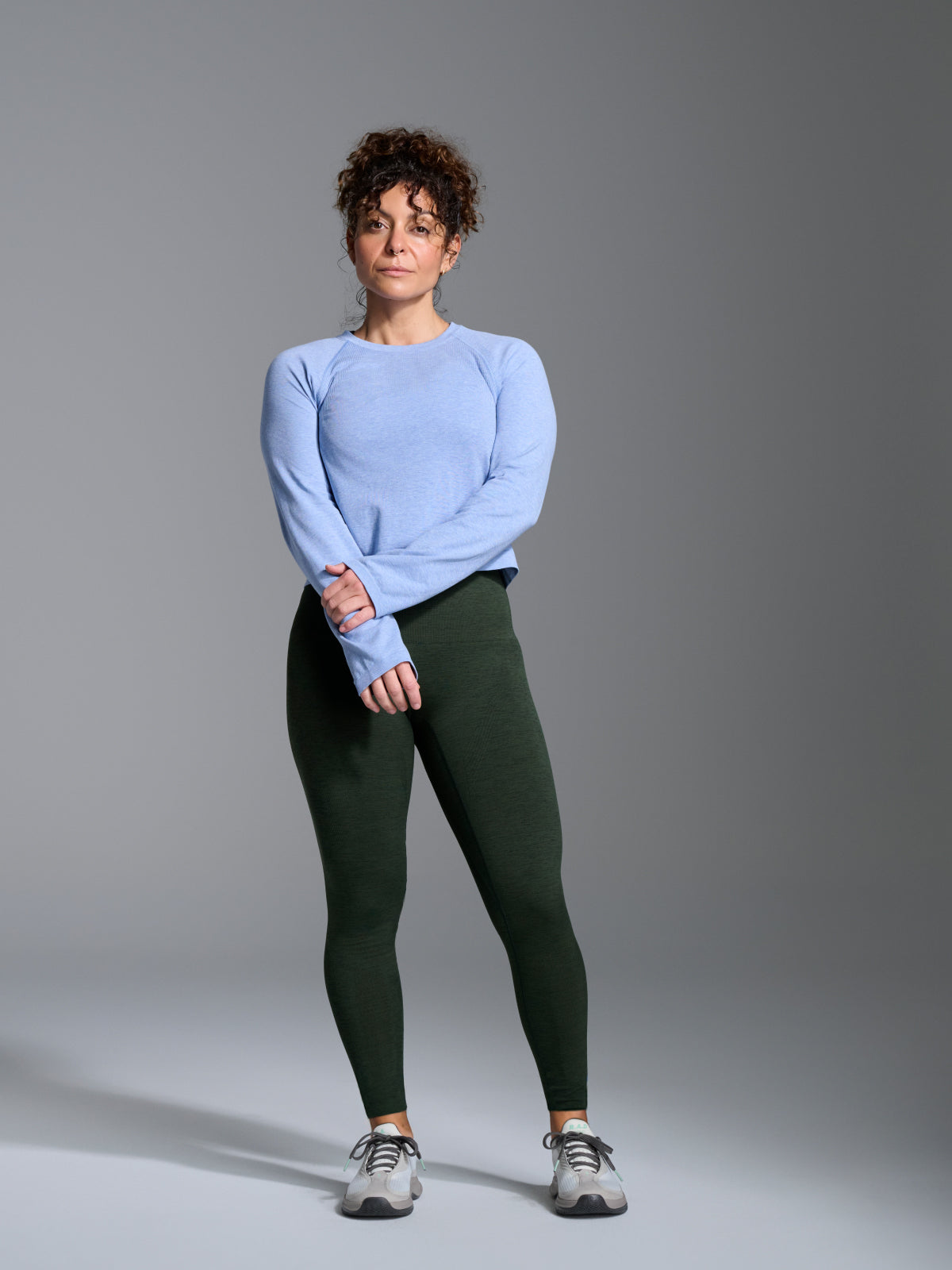Womens streamline melange high waisted ankle olive green marl leggings 6