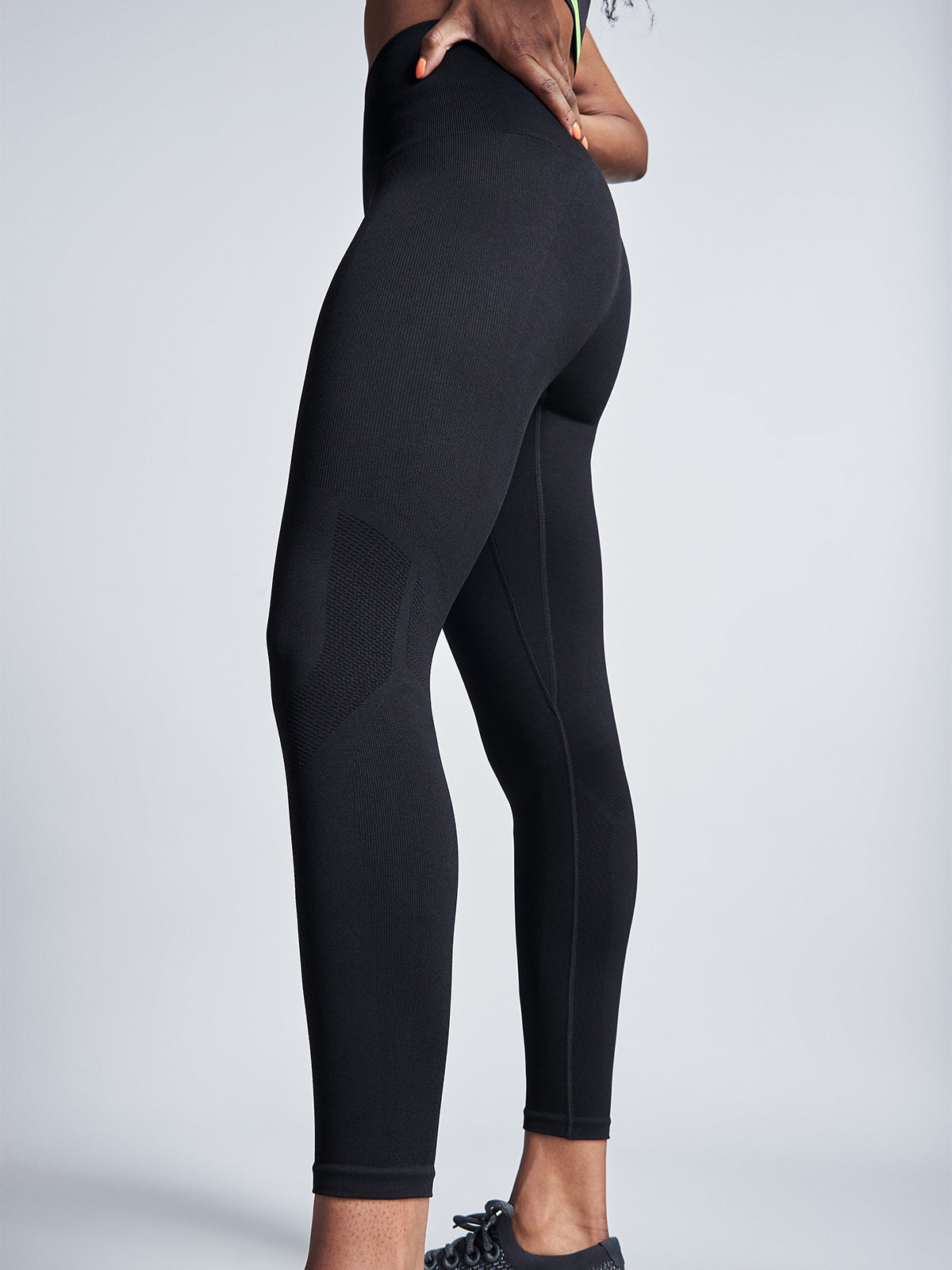 Womens streamline high waisted ankle black leggings 1