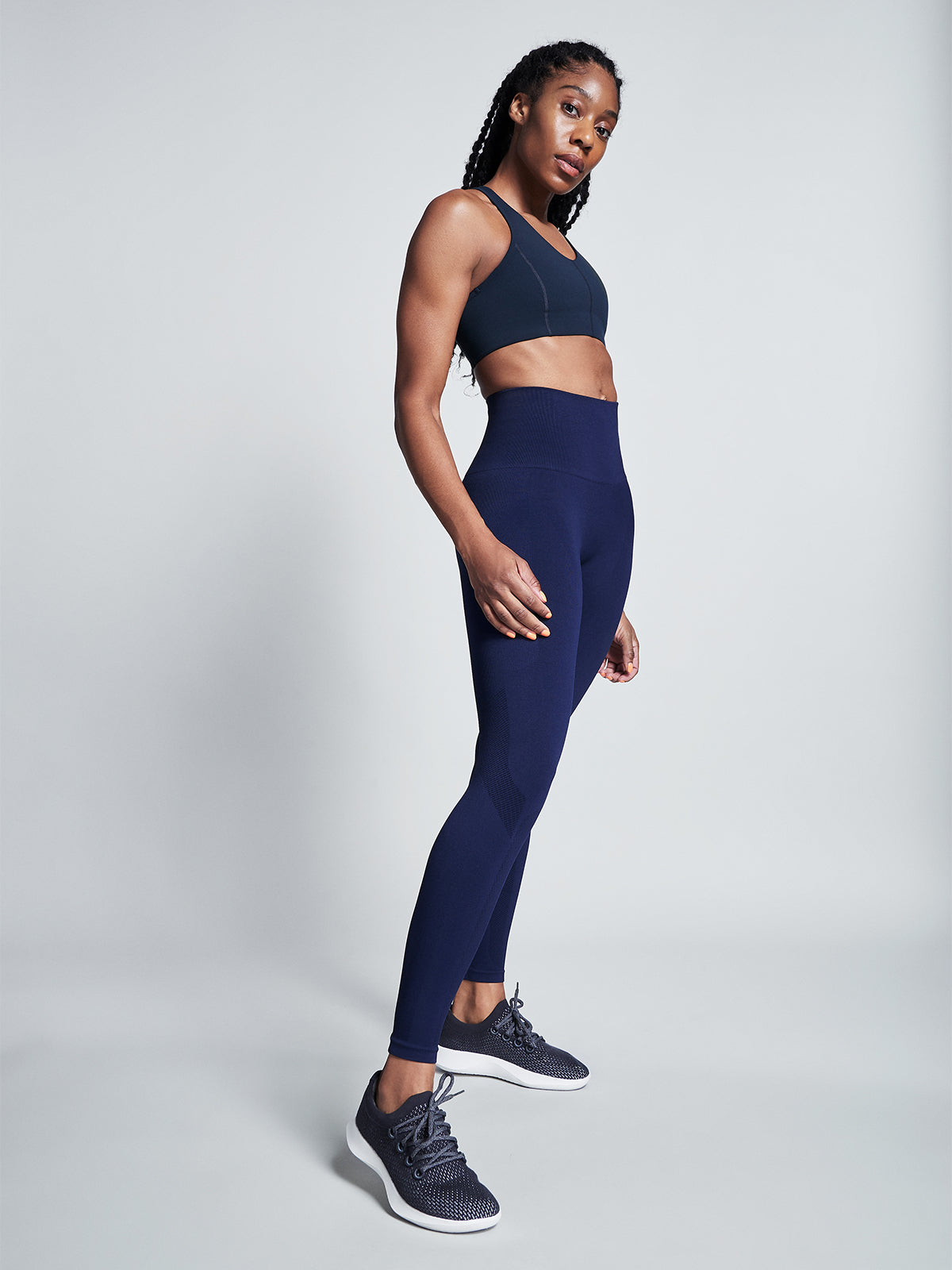 Womens streamline high waisted full navy leggings 5