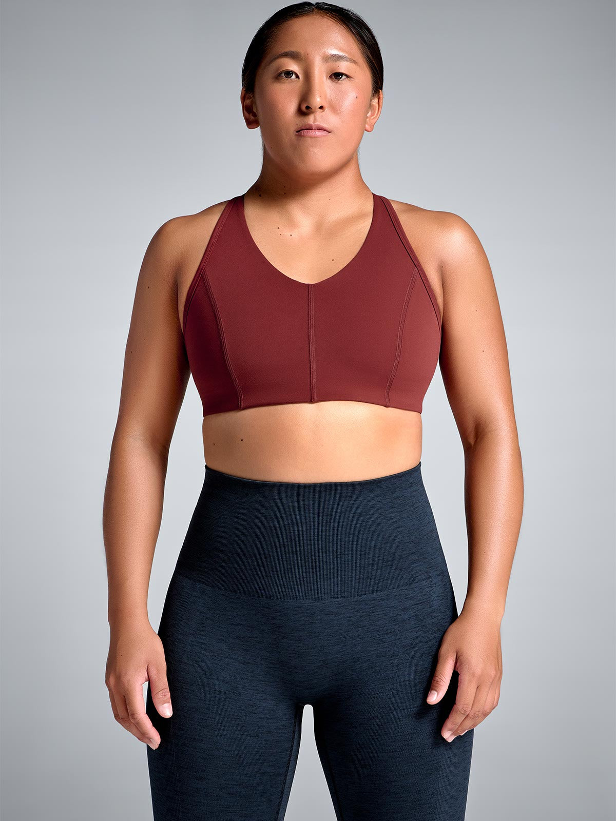 Womens femme fatale marine red rust sports bra 2