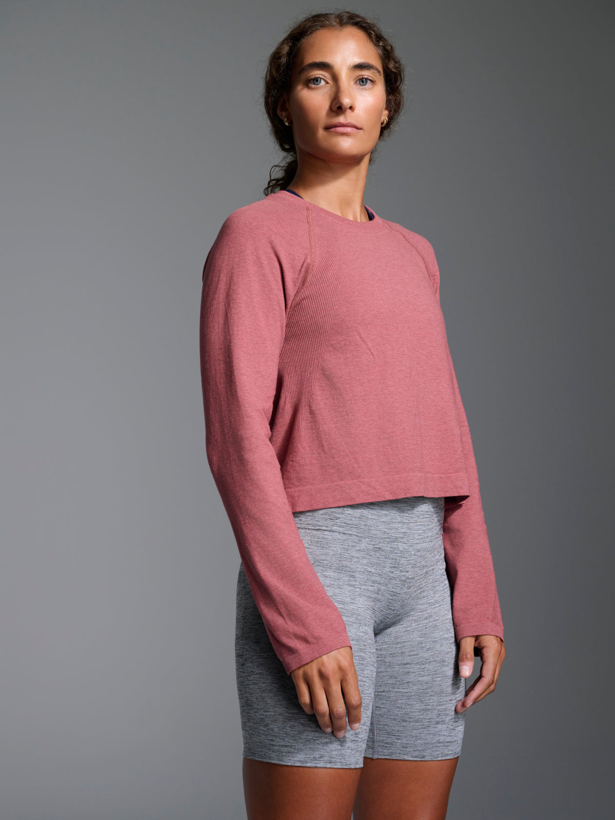 Womens here today cropped long sleeve red earth marl tank top 1