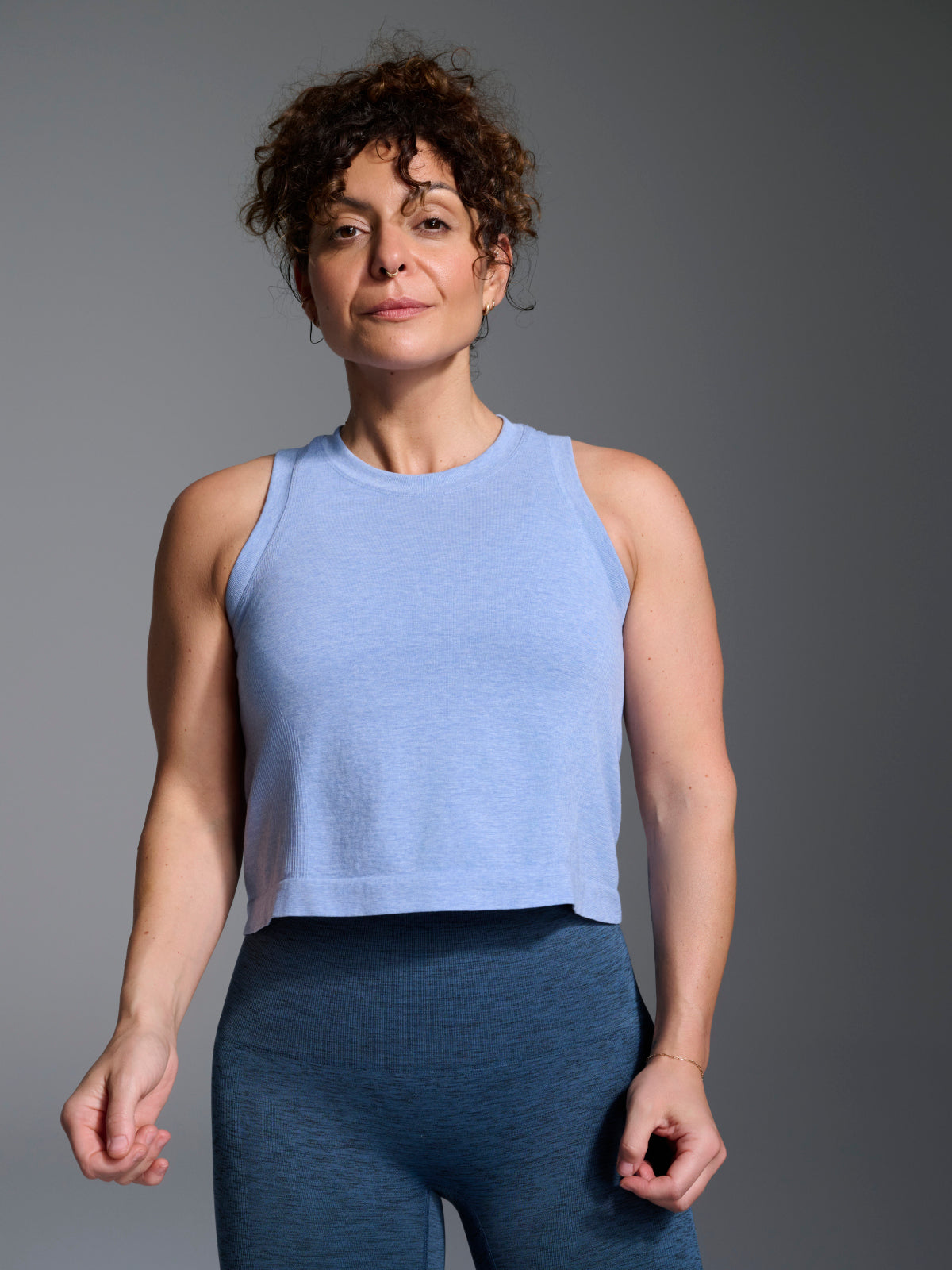 Womens here today cropped blue marl tank top 6