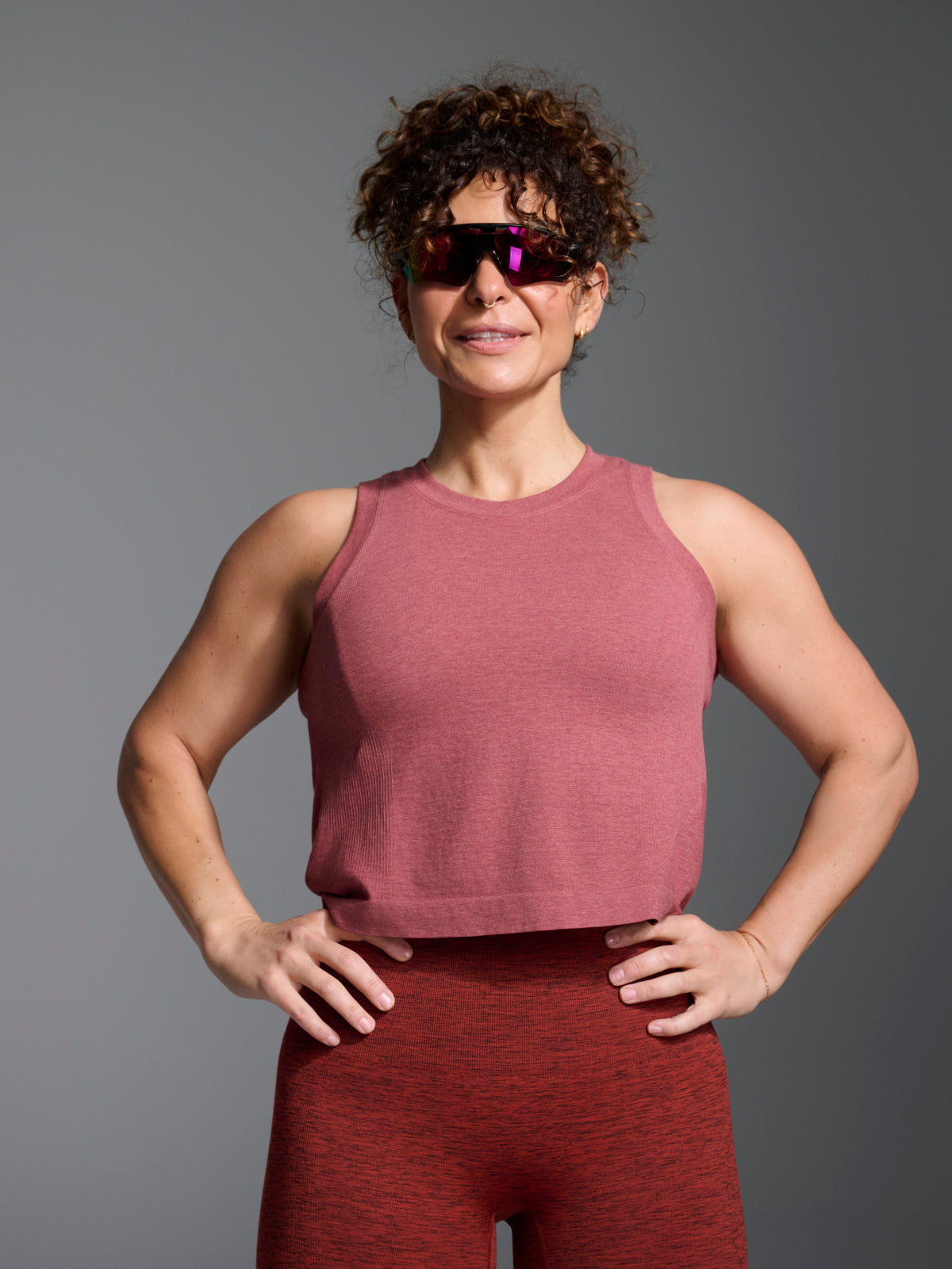 HERE TODAY MELANGE Cropped Tank Earth Marl