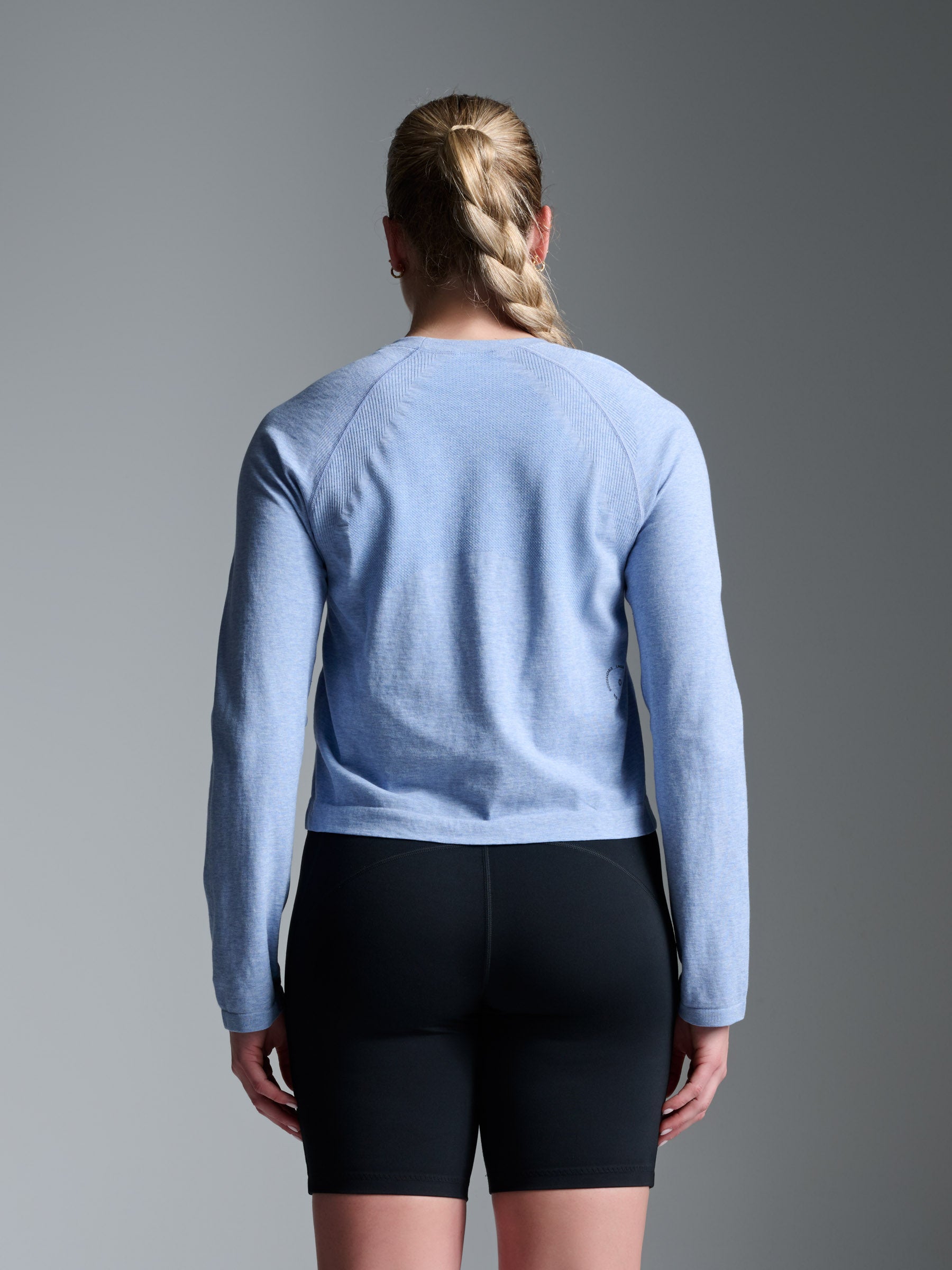 HERE TODAY MELANGE Cropped Long Sleeve Tee Blue Marl