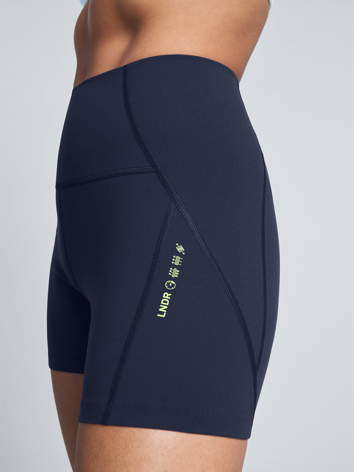 Womens limitless high waisted 7.5 inch navy blue bike shorts 1
